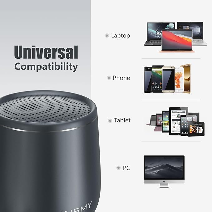 INSMY Small Bluetooth Speaker, Waterproof Mini Portable Wireless Speaker, Punchy Bass Rich Audio Stereo Pairing, Handheld Pocket Size Built in Mic for Hiking Biking Gift Laptop Tablet (Gray)-BubblyBeeBaby