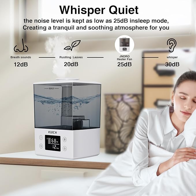 2.4L Air Humidifiers for Bedroom Baby - 26dB Quiet Cool Mist Air Humidifier for Nursery & Plants, Top Fill Air Humidifier Lasts Up to 30 Hours, Auto Shut-Off, Easy to Fill and Clean-BubblyBeeBaby