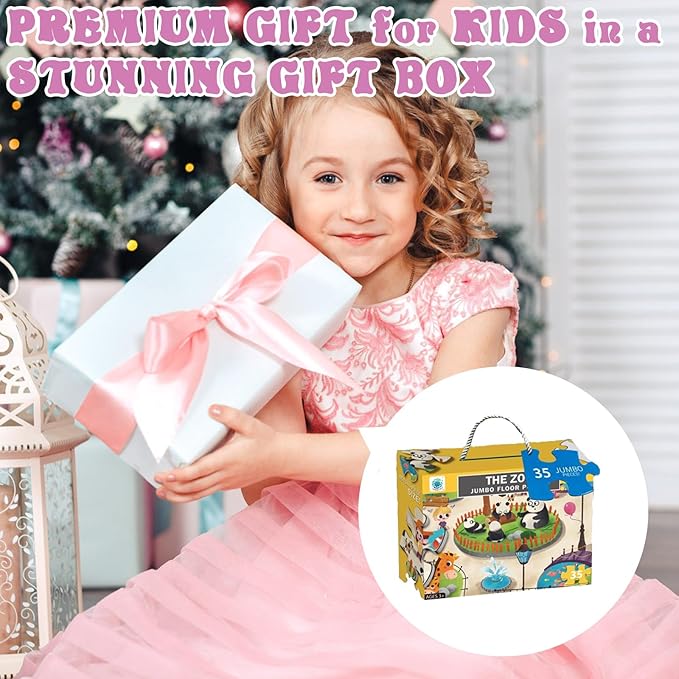 Jumbo Floor Puzzle for Kids, Large Jigsaw Puzzles 35 Piece for Kids Ages 3-5,Preschool Learning & Education Toys, Gifts for 4-8 Year Old Boys and Girls (Panda Animals)-BubblyBeeBaby