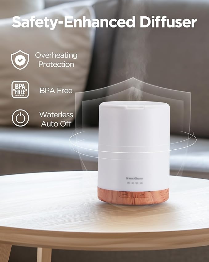 InnoGear 300ML Essential Oil Diffuser, Premium 5-in-1 Ultrasonic Aromatherapy Diffusers Scent Humidifier Aroma Diffuser Vaporizer Auto-Off Timer for Room Office Home, Yellow, Medium-BubblyBeeBaby