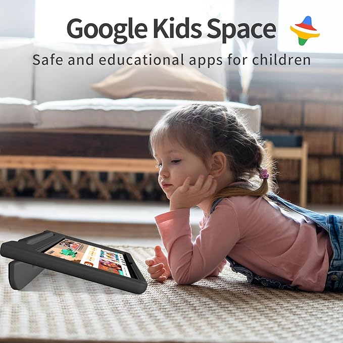 JREN Tablet for Kids｜10 Inch Kids Tablet Android 14｜Octa-core｜64GB｜WiFi ｜Bluetooth｜Parental Control｜Children Content｜Children Toddler Black-BubblyBeeBaby