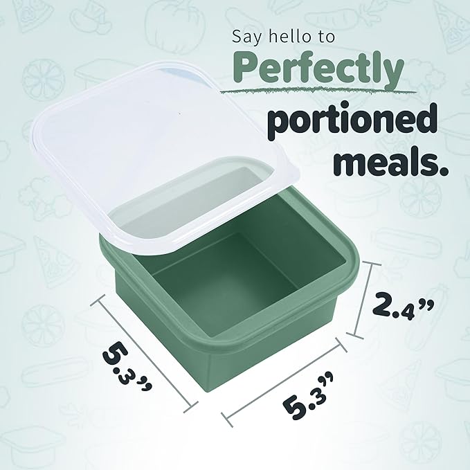 2-Cup Silicone Freezer Trays with Lids – Perfect for Meal Prep, Portion Control, and Easy Freezing-Meal Prep Container Molds for Soup,Leftovers (Green, 4 pack)-BubblyBeeBaby