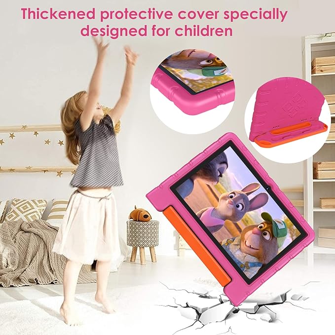 2025 Kids Tablet 10 inch Android 14 Tablets for Kid Octa-Core, 20GB+128GB (TF 1TB), Toddler Tablet with Shockproof Case, 2.4G+5G WiFi 6, Parental Control, Face Unlocked, Split Screen, BT5.0 (Rose Red)-BubblyBeeBaby