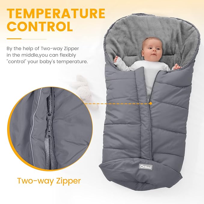 Orzbow Warm Bunting Bag Universal,Stroller Sleeping Bag Cold Weather,Waterproof Toddler Footmuff (Grey, Large)-BubblyBeeBaby