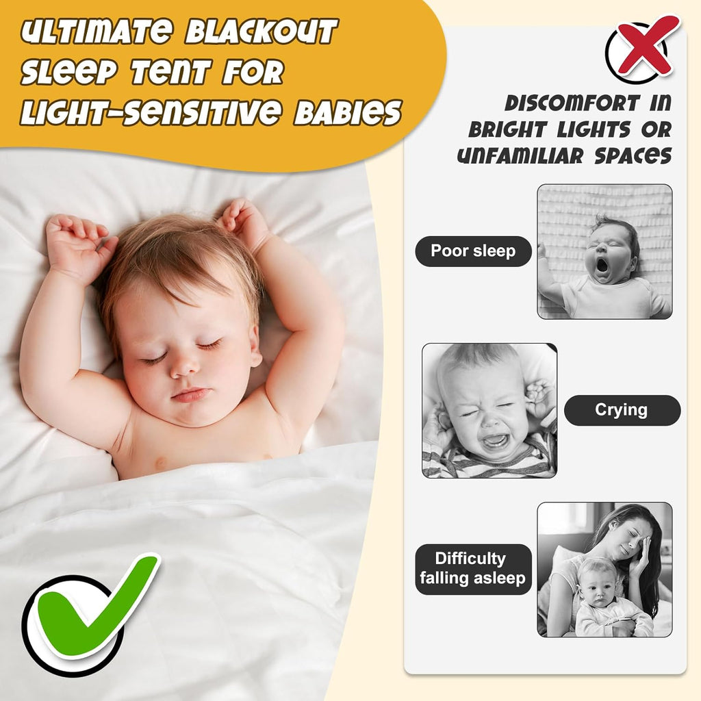 BORNA Crib Blackout Tent for Pack N Play, Brethable Baby Sleep Tent for Full Size Crib and Pack N Play, Baby Sleep Pod for Kids Blocks 70%+ Light