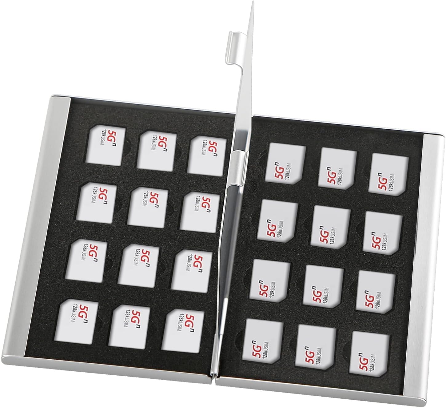 Aluminum SIM Card Case, 24Slots Ultrathin SIM Card Holder, Fit for 24 Micro sim Card, Silver