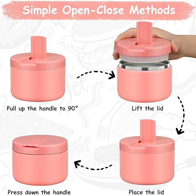 12oz Insulated Vacuum Food Jar with Buckle Lid Wide Mouth Soup Thermo for Hot Food Kids Leakproof Stainless Steel Lunch Container- Pink- 1Pack-BubblyBeeBaby
