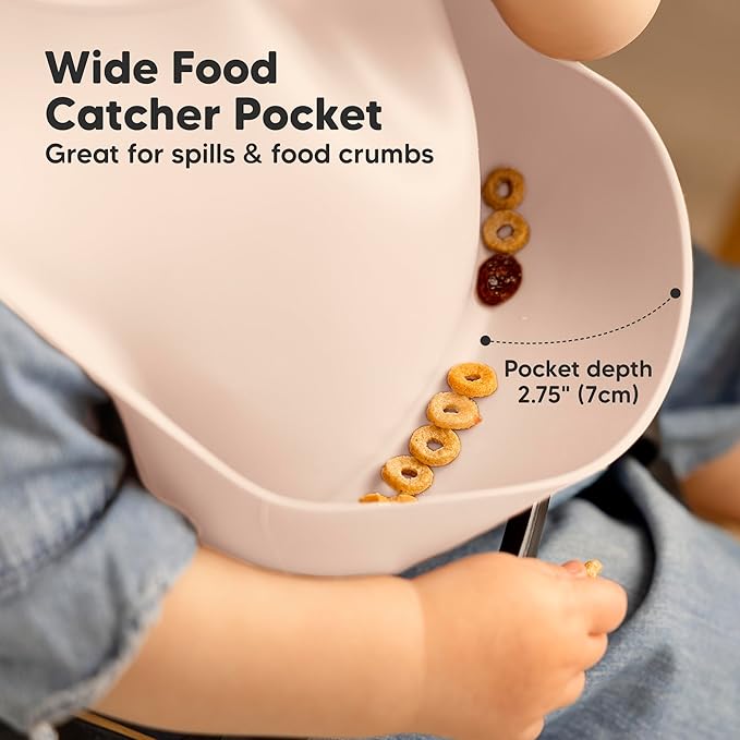 KeaBabies 2-Pack Silicone Baby Bibs for Eating - Sturdy Food-Grade Silicone Bibs for Babies Girl, Boy, Large Food Catcher, Clean & Put On Easily, Waterproof Toddler Feeding Essentials (Macaron)-BubblyBeeBaby