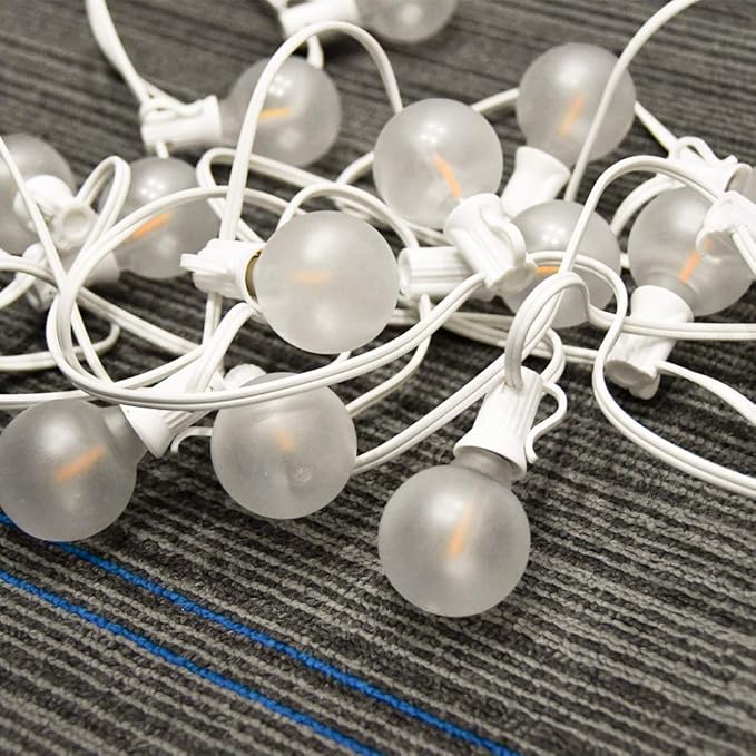 25Ft G40 LED Outdoor Christmas Frosted White String Lights with 27 G40 White Pearl Shatterproof Bulbs, Connectable Vintage Christmas Globe Patio Lights for Holiday Wedding Party Café Porch Party-White-BubblyBeeBaby