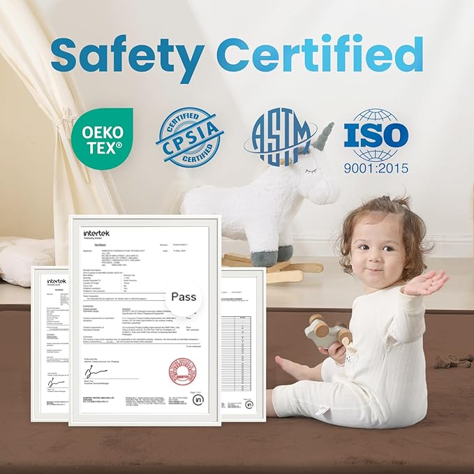 1.3" Thick Baby Play Mat for Floor Playpen, 50x50 Foam Tummy Time Mat, Padded Support Soft Plush Nursery Rug for Infant Kids Toddler Crawling Kick Activity (Chocolate Brown)-BubblyBeeBaby