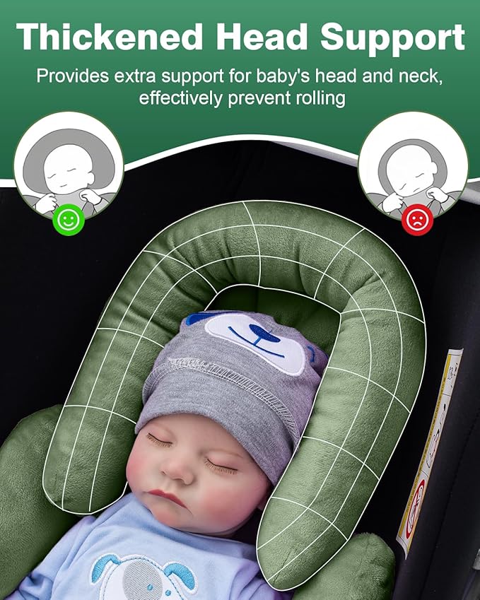 Infant Car Seat Head Support with Extra Shoulder Covers Set, Thickened Carseat Cushion for Baby, Breathable Newborn Carseat Insert for Stroller Swing-BubblyBeeBaby