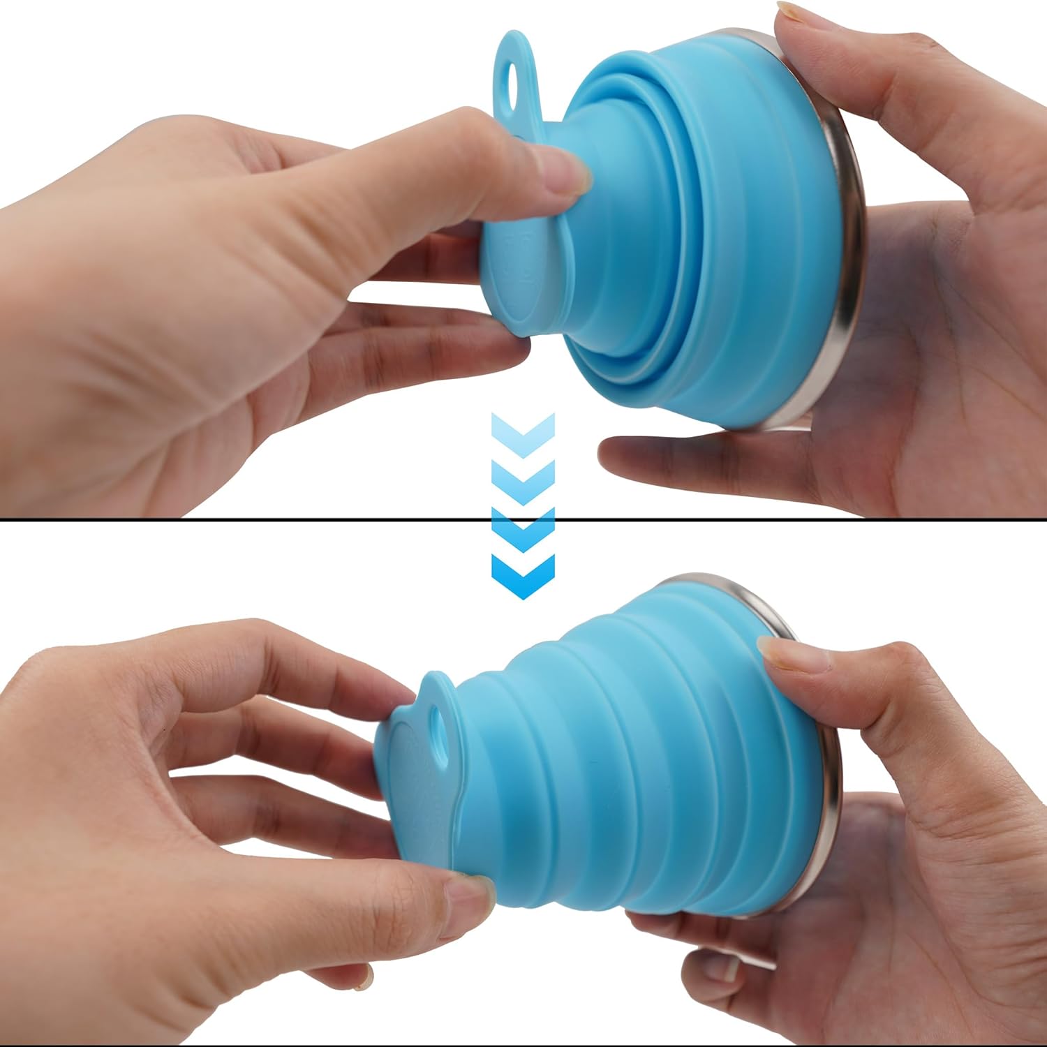 2 Pack Silicone Collapsible Travel Cup with Lids, Portable Folding Camping Cup Sets for Camping Hiking Outdoors Travel, Grey & Blue