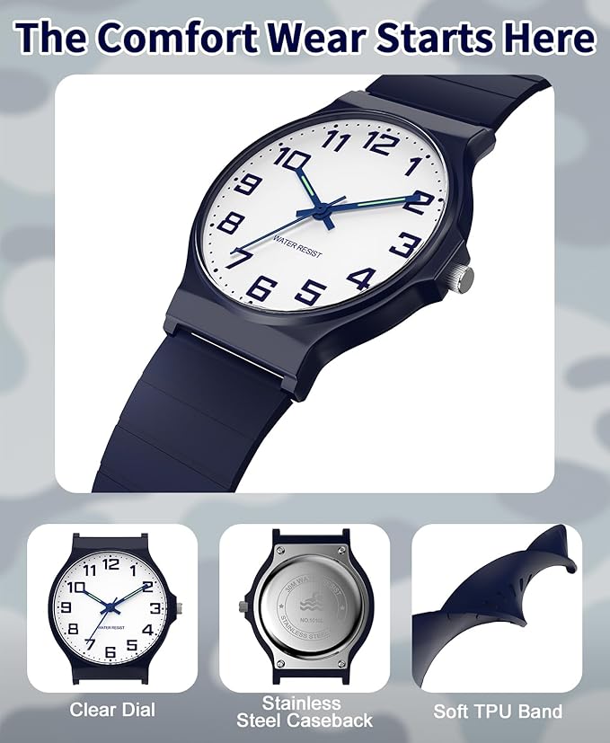 Kids Analog Watch Boys Girls, 30M Waterproof, Sports Watch for Boys, Easy to Read Children's Thin Dial Wrist Watches with Soft Band, for Ages 5-15 Kids Great Birthday Gifts Christmas Day-BubblyBeeBaby