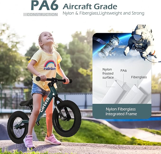 12" Balance Bike for 2, 3, 4, 5 Year Old Boys and Girls, Lightweight Nylon Frame Toddler Training Bike No Pedal Bikes for Kids with Adjustable Seat and Air Tires-BubblyBeeBaby