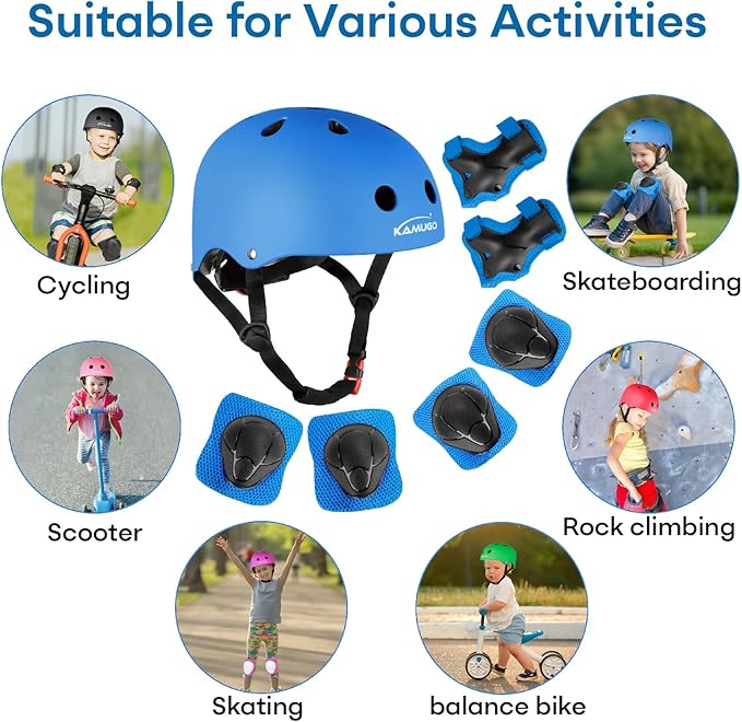 KAMUGO Kids Bike Helmet, Toddler Helmet for Ages 2-8 Boys Girls with Sports Protective Gear Set Knee Elbow Wrist Pads for Skateboard Cycling Scooter Rollerblading-BubblyBeeBaby