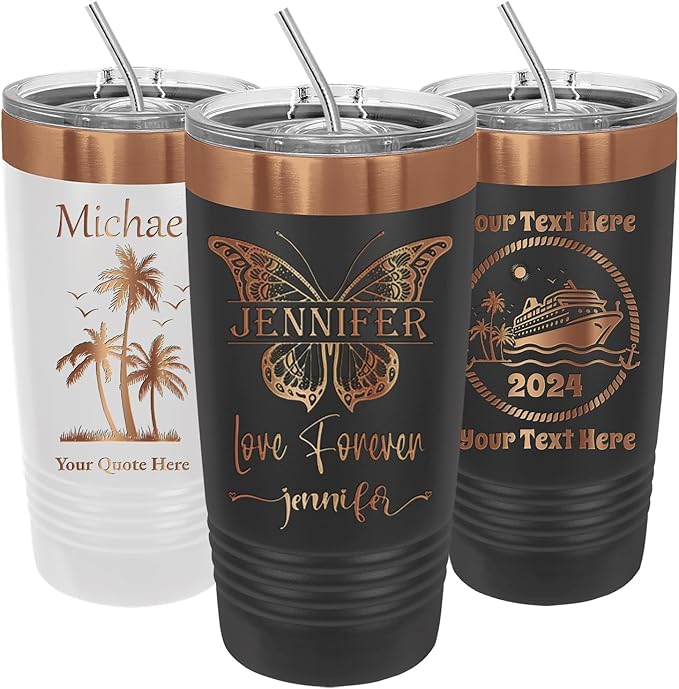 iProductsUS Personalized Gift For Women Mother's Day & Cruises - 20oz, Custom Tumbler w/Spill Proof Lid - Insulated Travel Coffee Mug - Stainless Steel Double Wall Coffee Tumbler, Cup (Rose Gold)-BubblyBeeBaby