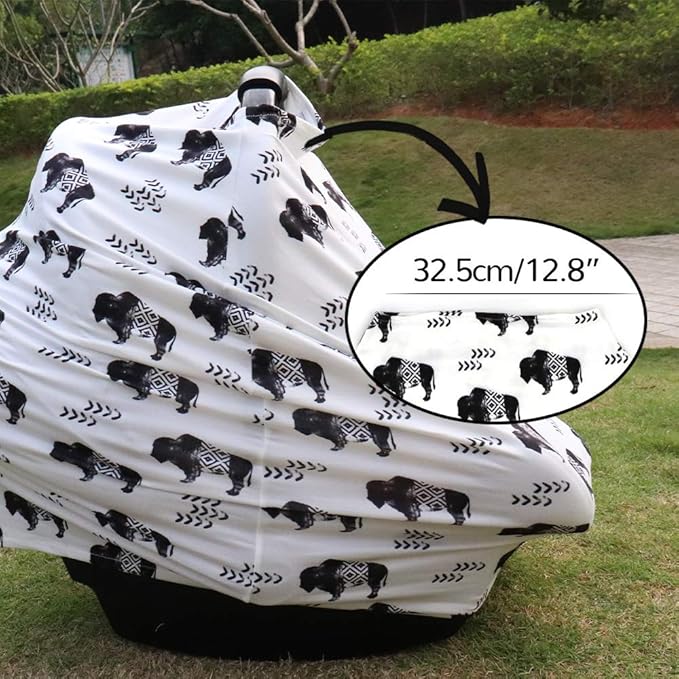 Buffalo Car seat Canopy for Babies, Car Seat Cover for Boys Girls, CarSeat Canopies for Newborn, Multiuse - Nursing Breastfeeding Covers, Shopping Cart/High Chair/Stroller Covers, Soft Breathable-BubblyBeeBaby