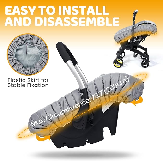 Orzbow Winter Car Seat Cover - Baby Car Seat Cocoon Cover for Boys & Girls, Warm Carseat Canopy Cover to Protect Baby from Wind, Rain & Snow, Waterproof, Universal Fit for Infant Car Seat, Light Grey-BubblyBeeBaby