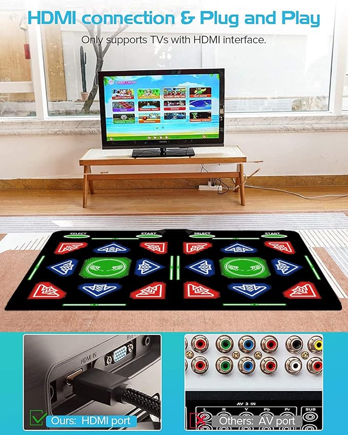 HDMI Dance Mat 64GB Storage, 1000 Games,885 Songs,81 MTV Videos.Dance pad Combines Dance, Yoga, Aerobics, Running, Sports, and Puzzle Games A Prestigious Gift for Boys & Girls. Flannel Material-BubblyBeeBaby