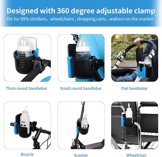 Accmor Stroller Cup Holder with Phone Holder, Bike Cup Holder, Universal Cup Holder for Uppababy Nuna Doona Strollers, 2-in-1 Cup Phone Holder for Stroller, Bike, Wheelchair, Walker, Scooter-BubblyBeeBaby