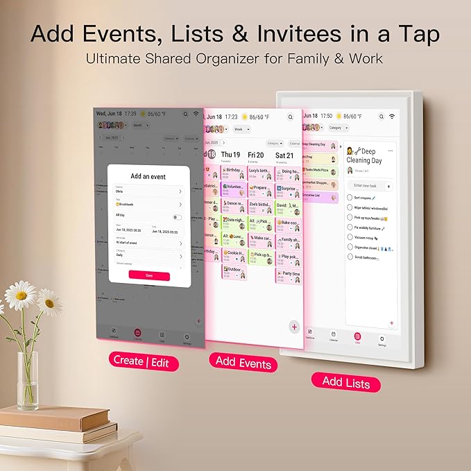 15.6 Inch Digital Calendar, Full HD Touchscreen Smart Planner for Family Schedules - Wall & Desk Mount, Great for Seamless Daily Planning & Household Organization, with LED Reminder Light-BubblyBeeBaby