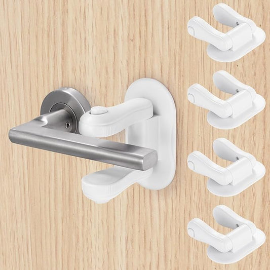 Inaya Door Lever Lock (4 Pack) – Child Proof Handle Locks, 3M Adhesive & Easy Installation for Home, Baby-Proof Locks for Kids Safety, Compatible with standard doors-BubblyBeeBaby