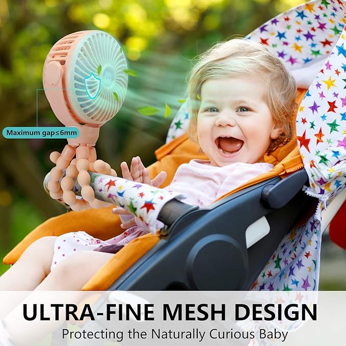 snawowo Mini Portable Baby Stroller Fan, Battery Operated Clip on Fan, Rechargeable 360° Rotate Flexible Tripod Handheld Cooling for Car Seat Crib Treadmill Travel（Pink）-BubblyBeeBaby