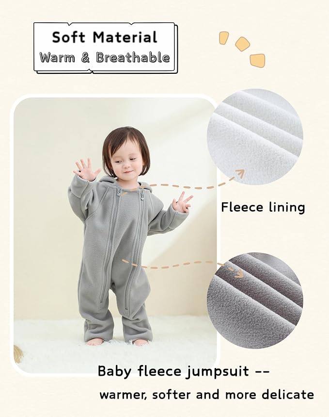 Newborn Baby Fleece Jumpsuit Girls Boys Winter Hooded Coverall Romper Cute Baby Snowsuit Clothes-BubblyBeeBaby