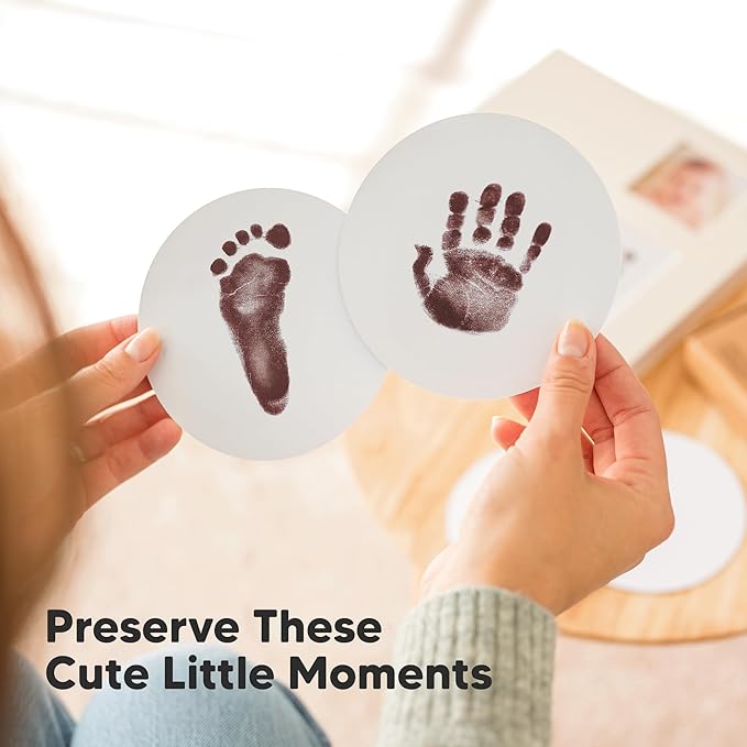 2-Pack Round Inkless Baby Hand and Footprint Kit - Mess Free Ink Pad for Newborn Keepsake, Dog Nose & Paw Print Kit, Clean Touch Ink Pad for Baby Hand & Footprints, Ideal New Mom Gifts (Auburn)-BubblyBeeBaby