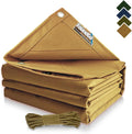 FoundGo 10x12ft Canvas Tarp 22 Mil Tarps 14 oz Canvas Tarpaulin Heavy Duty Cloth Water/UV Resistant Cover with Rustproof Grommets & Ropes for Cars,Roofs,Boats,Camps,Sunshades，Moisture Barrier -Tan