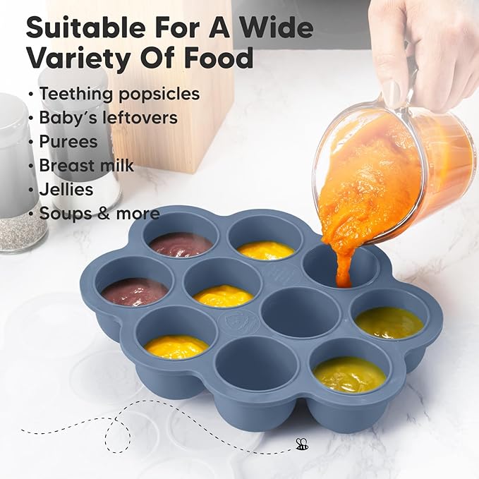 KeaBabies Silicone Food Freezer Trays with Lid, 2oz x 10 Pods Baby Food Storage Containers, Easy Puree Meal Prep, Breast Milk Silicone Freezer Molds, Dishwasher, Microwave Safe, BPA-Free (Slate)-BubblyBeeBaby