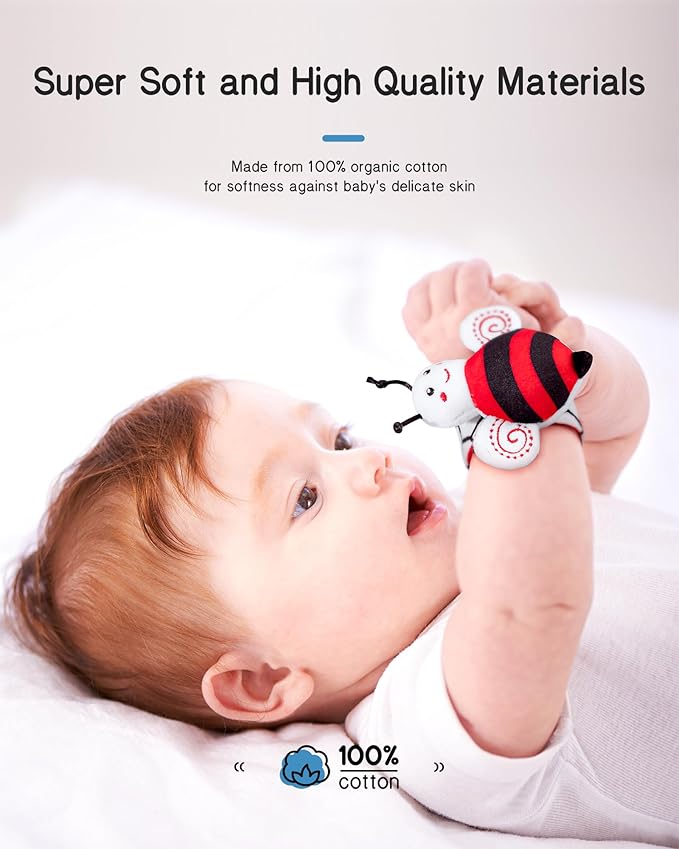 Infinno High Contrast Baby Toys Infant Rattle Socks and Wristband Set, Ideal Baby Sensery Toy Gifts for Newborn 0-12 Months, Perpect Black and White Toys for Boys and Girls As Baby Shower Gifts-BubblyBeeBaby