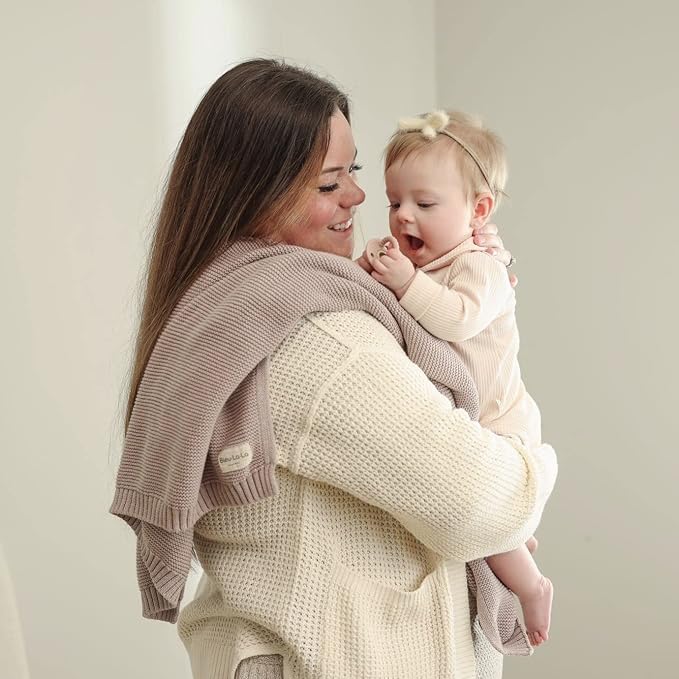 Heritage Knit Organic Swaddle Blanket for Girls - 100% Soft Luxury Cotton Knit Receving Swaddler - Warm Cozy Crib Swaddling Blanket for Newborns Infants & Toddler (0-2Yrs - Dreamy Lilac)-BubblyBeeBaby