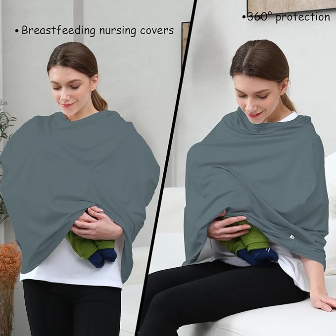 Car Seat Cover Baby for Nursing, Baby Breastfeeding Cover Carseat Canopy Covers, Solid Color Multi-use Nursing Cover for Babies (Neutral Grey)-BubblyBeeBaby