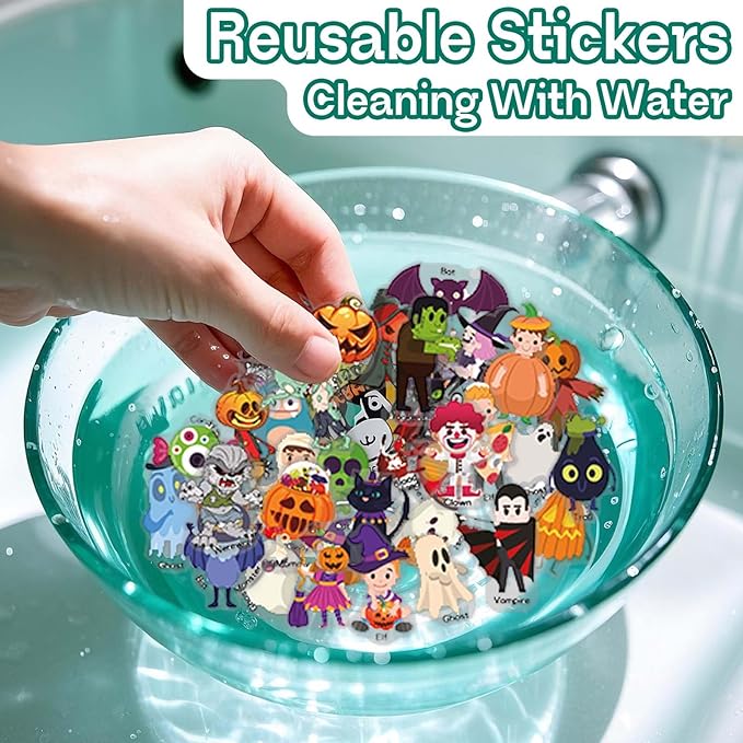 2 Set Halloween Reusable Sticker Books for Toddlers 3+, Halloween Stickers for Kids, Sticker Book for Toddlers 3+ Years, Halloweens Gifts for Kids Girls Boys-BubblyBeeBaby