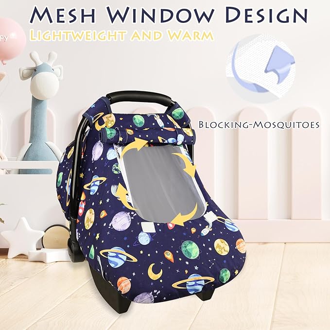 Baby Carseat Cover Winter, Pea Pod Infant Car Seat Covers Canopy for Newborn with 2 Layers Windows of Breathable Mesh/Fabric, Lightweight Polyester/Minky Dot Backing, Snug Fit Most Baby Car Seat-BubblyBeeBaby