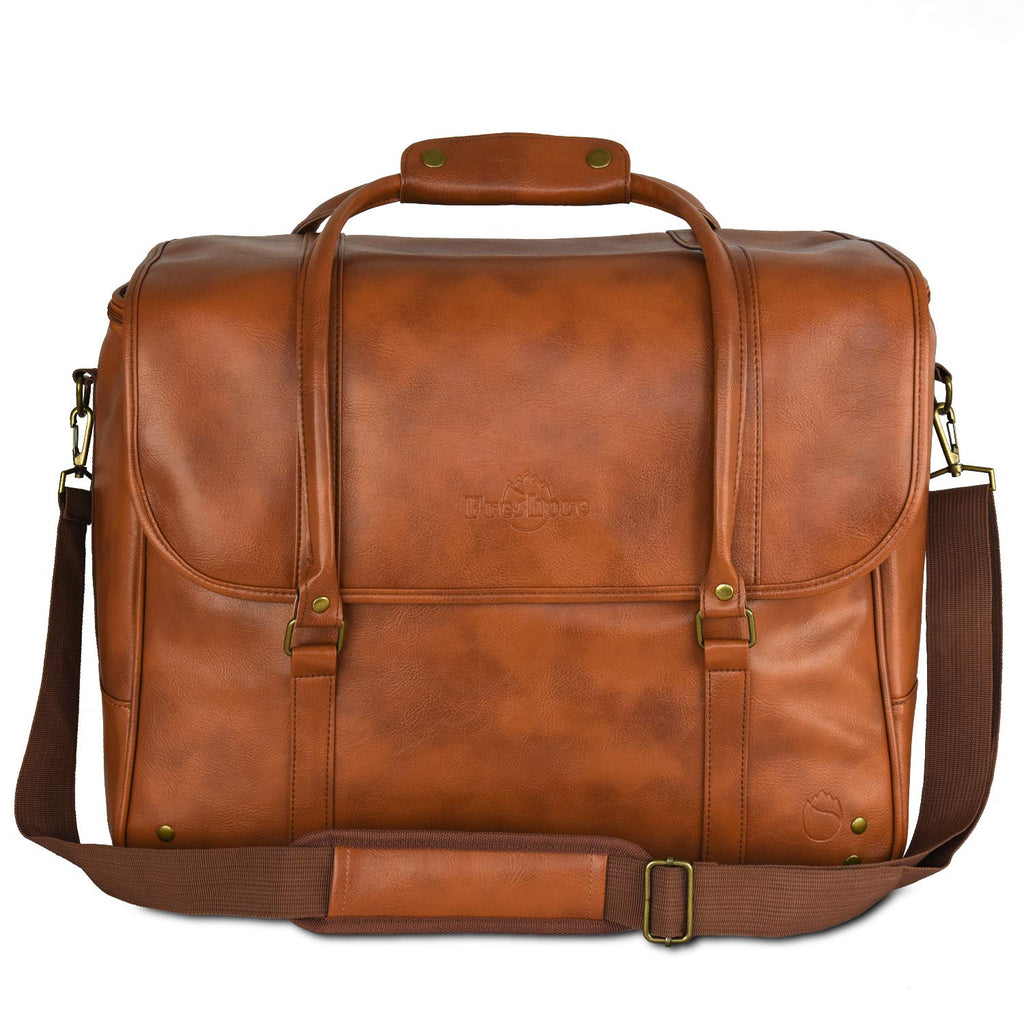 Freshore® 6 Wine Bottles Carrier Leather Bag - Insulated Cooler Travel Tote - Premium Large Portable Bottle Carrying, Waterproof Full Padding Wine Lovers Protection, Light Brown