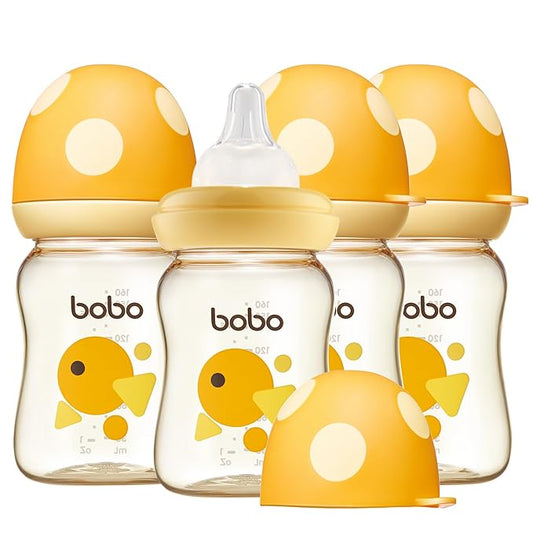 YOHKOH PPSU Baby Bottle Wide Neck, Newborn Anti-Colic Baby Bottle with Natural Response Nipple, Streamlined Body, Easy to Clean (5.4oz (Pack of 4), Yellow)-BubblyBeeBaby