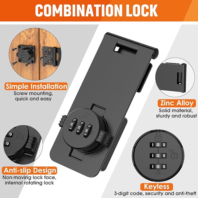Keyless Cabinet Lock with Combination, Locker Code Lock with 3-Digit Combination, Security Door Lock for Drawers, Lockers, Bifold Doors, Small Doors, Closets, Refrigerators (Black-1pc)-BubblyBeeBaby