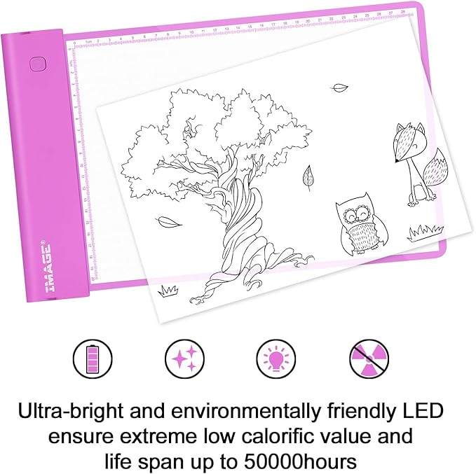 IMAGE Light Up Tracing Pad Pink Drawing Tablet Coloring Board for Kids Children to for Girls Boy (Includes 10 Traceable Sheets and Two Clips)-BubblyBeeBaby