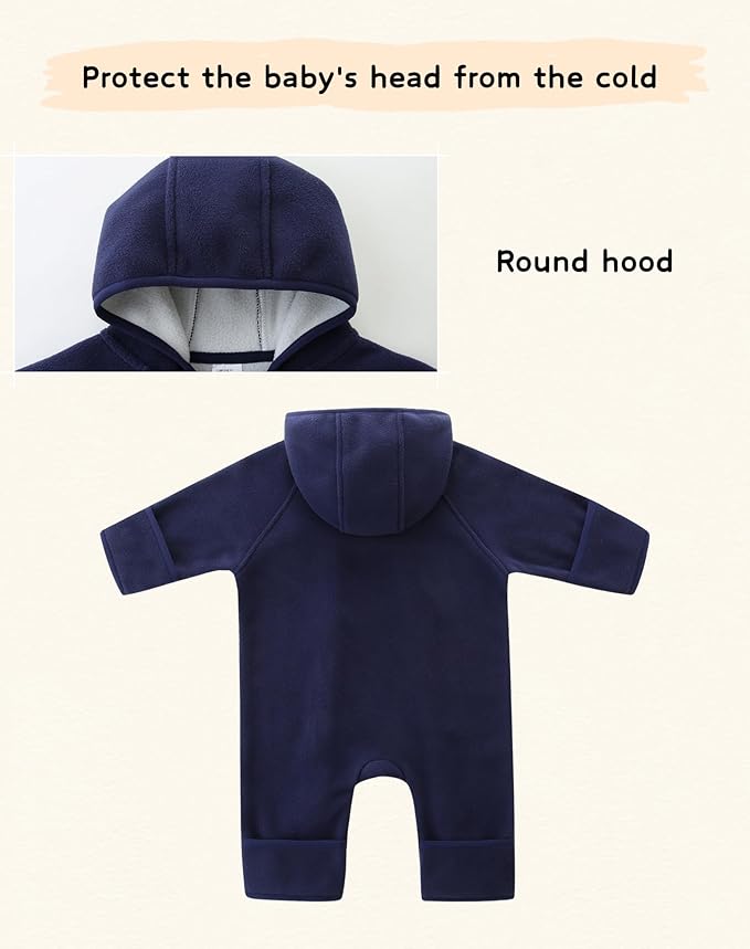 Newborn Baby Fleece Jumpsuit Girls Boys Winter Hooded Coverall Romper Cute Baby Snowsuit Clothes-BubblyBeeBaby