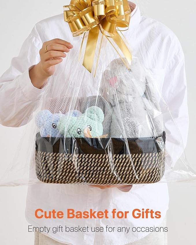 KALLAX Small Woven Basket, 12 x 8 x 4.5 Inches, Storage Basket for Organizing, Cute Small Rope Shelf Closet Cube Storage Bins Baskets for Shelves, Dog Toy Gift Baskets Empty, 3 Pack Black & Brown-BubblyBeeBaby