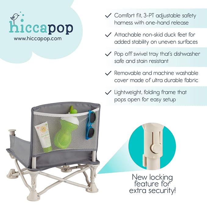 Hiccapop OmniBoost Travel Booster Seat with Tray for Baby, Dining Table, Camping, Beach, Grandma’s | Folding Portable Tip-Free Design Straps to Kitchen Chairs-BubblyBeeBaby