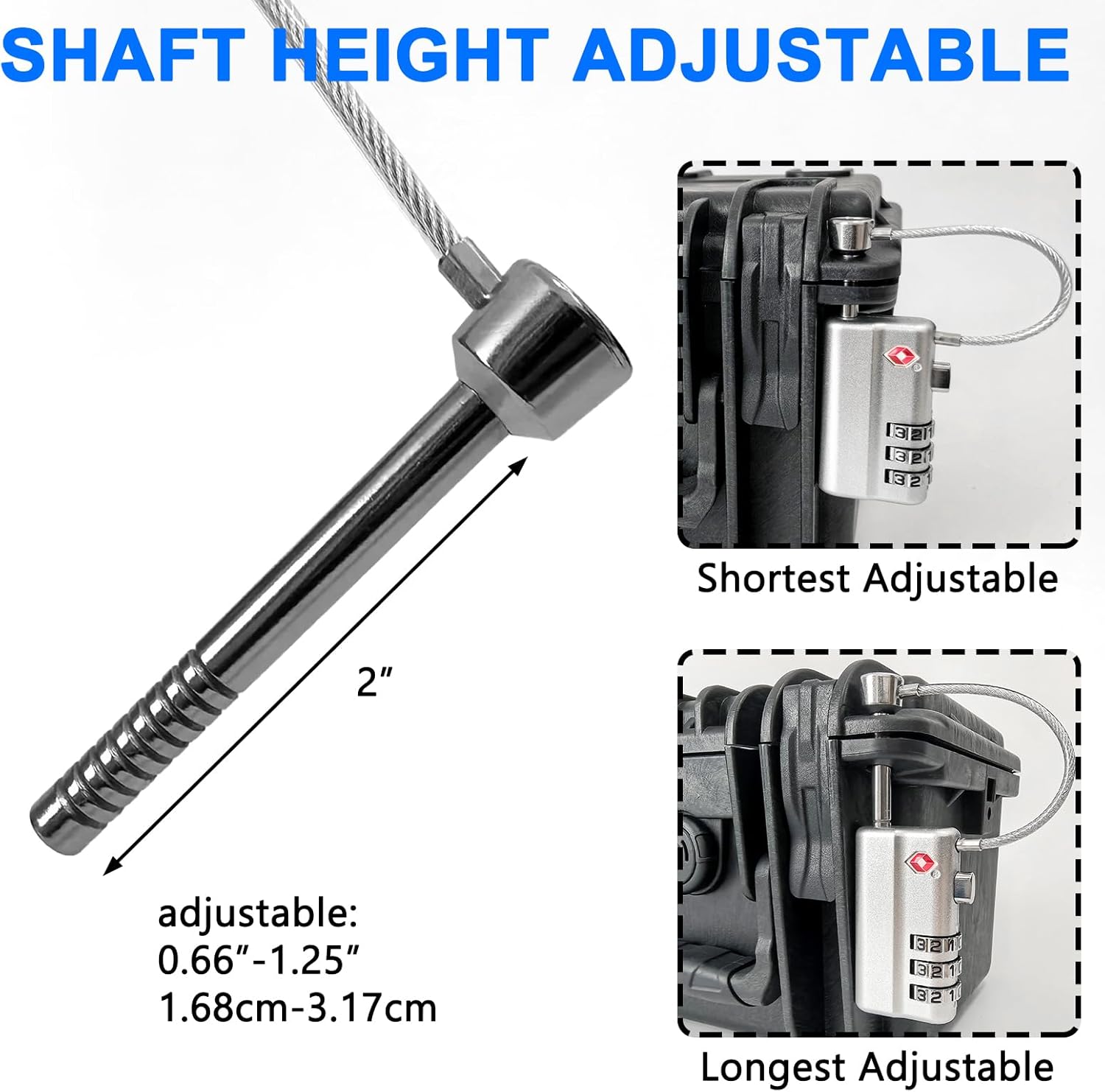 UPGRADED Gun Case Lock - Adjustable Alloy Handle, TSA Approved Gun Safe Lock, High Security Cable Locks, Secure Code Packlock for Gun Cases, Firearm Cases, Toolboxes, Travel Luggage, Silver