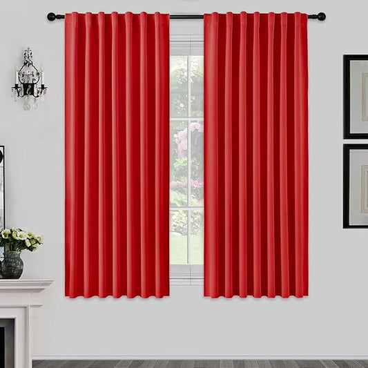 Joydeco 72 Inch Blackout Curtains for Bedroom, Thermal Insulated Black Out Curtains, Room Darkening Drapes for Living Room Window Rod Pocket Back Tab (W52 x L72 Inch, Red)-BubblyBeeBaby