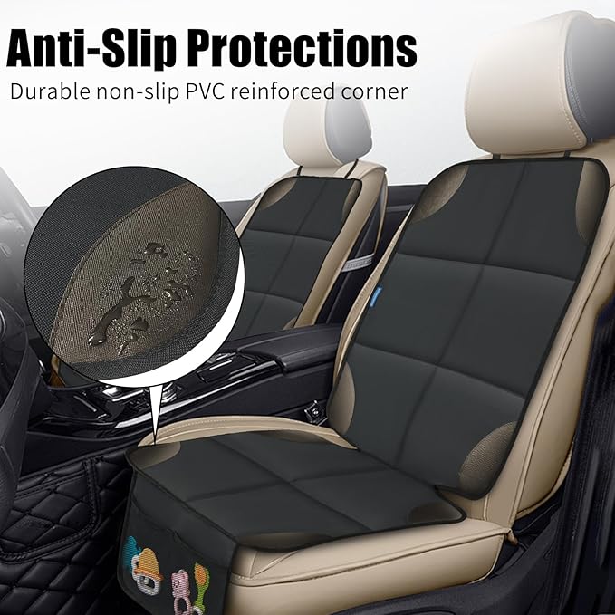 Car Seat Protector for Child Carseat, 2 Pack Protect Car Seats Cover for Baby with Thickest Padding and Non-Slip Padded Backing Mesh Pockets Kids Pets Car Back Seat Protectors(Darkgrey)-BubblyBeeBaby