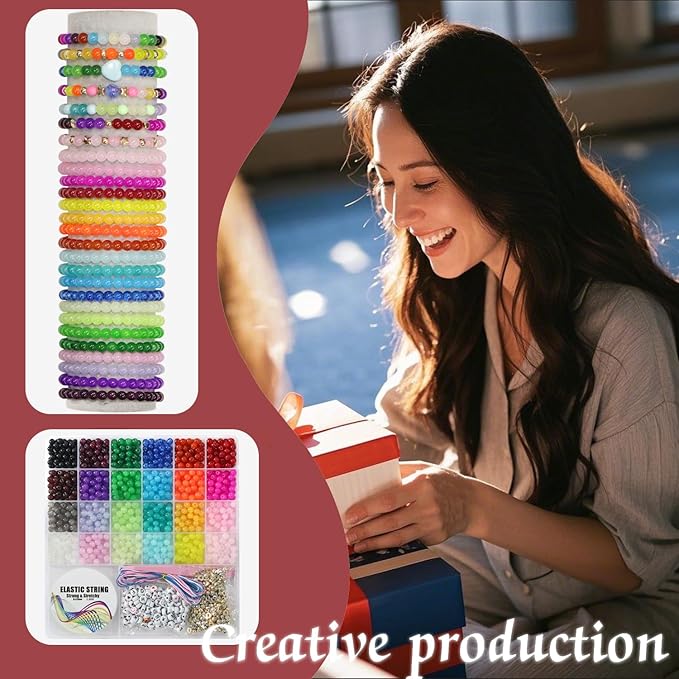 JULIMAIDONG 6mm Glass for Bracelets 1400pcs, 24 Colors Round Crystal Glass Bracelet Making Kit for Jewelry Making Kits Bead DIY Crafts with Spacer Charms Accessories (6mm, 24Color)-BubblyBeeBaby