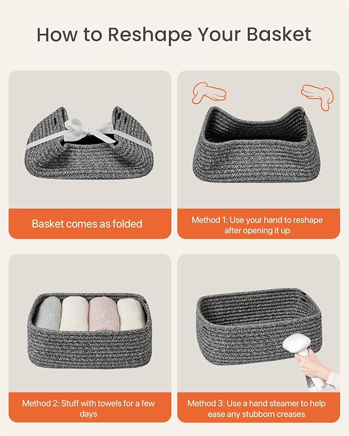 KALLAX Small Woven Basket, 12 x 8 x 4.5 Inches, Storage Basket for Organizing, Cute Small Rope Shelf Closet Cube Storage Bins Baskets for Shelves, Dog Toy Gift Baskets Empty, 3 Pack Mixed Black-BubblyBeeBaby