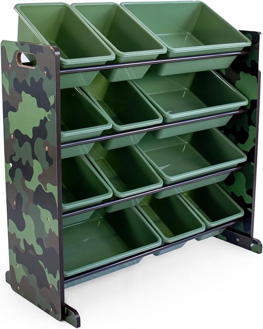 Humble Crew Kids Toy Storage Organizer with 12 Plastic Bins, Camo – Removable Bins for Playroom, Bedroom, Toddler Furniture for Boys and Girls Ages-BubblyBeeBaby