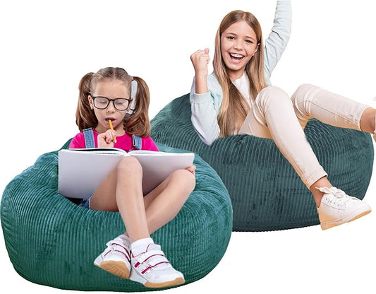 2 Pcs Classic Bean Bag Chair, with Faux Rabbit Fur Cover for Teens and Kids, Memory Foam Bean Bag Chairs, Ultra Soft Faux Fur Fabric, 2.5 feet Round Fluffy Bean Bag Sofa-BubblyBeeBaby